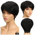Short Pixie Cut Wig Human Hair Brazilian 100% Human Hair Glueless Pixie Wig with Bangs for Women Natural Black Full Machine Wigs