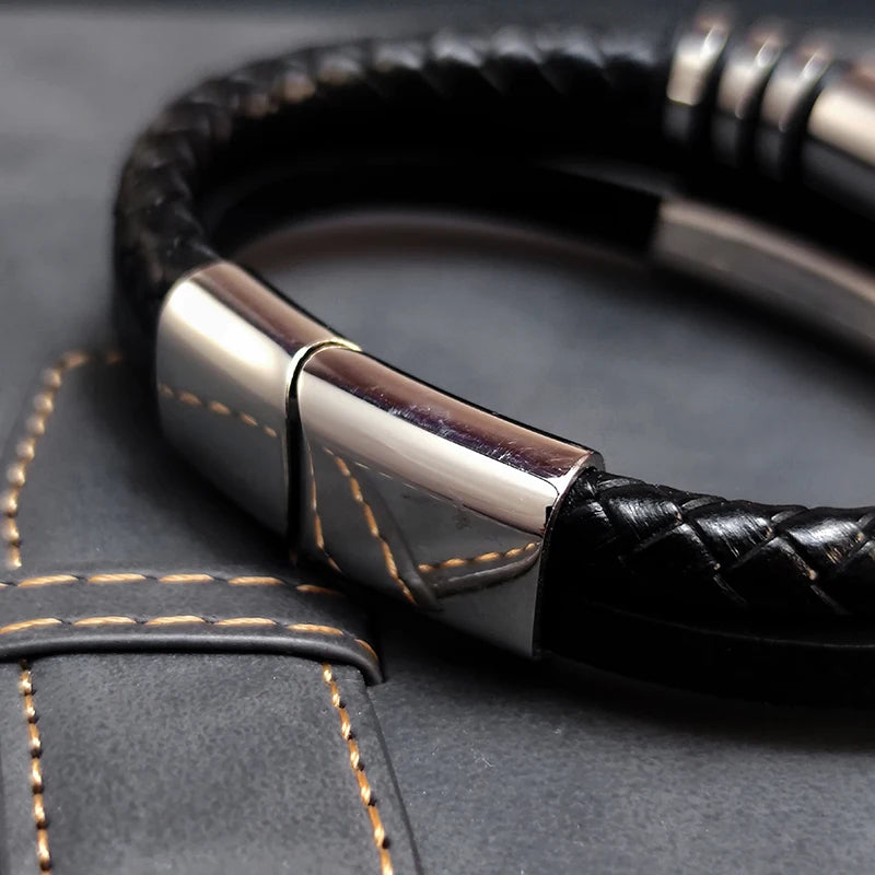 2022New MingAo Stainless Steel Beads Bracelet Fashion Men's Jewelry Classic Multilayer Leather Bracelet Homme Men Boyfriend Gift