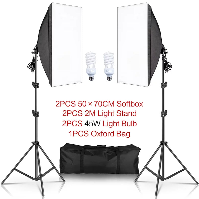 20-135W Softbox Lighting Kit 50x70CM Photography LED Lamp Professional Continuous Light System Equipment For Photo Studio