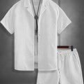 Men's Jacquard Floral Set Cuban Collar Shirt & Shorts | SAMAG