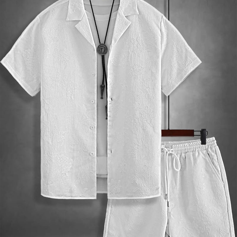Men's Jacquard Floral Set Cuban Collar Shirt & Shorts | SAMAG