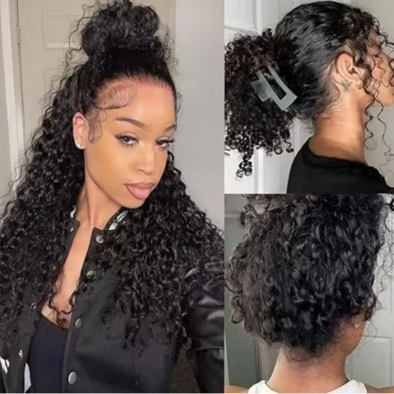 13x6 Glueless Brazilian Deep Wave Curly HD Lace Frontal Wig 250 Density Preplucked Water Resistant Human Hair for Women