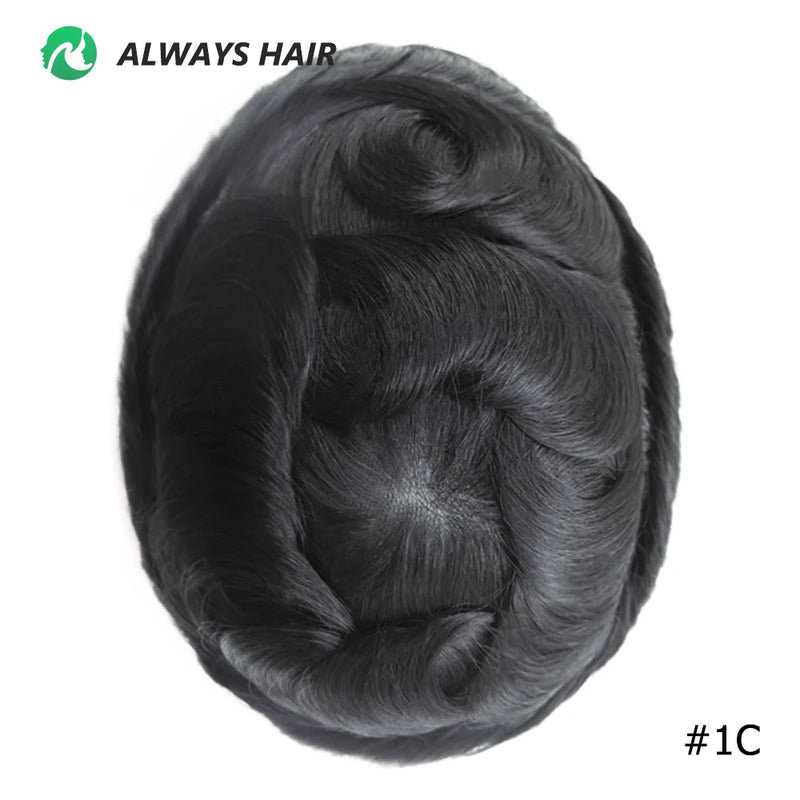 Alwayshair Fine Mono Men Short Toupee 5” Indian Hair Men’s Capillary Prosthesis Monofilament 120 130 Hair System 9x11