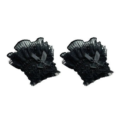 Gothic Lolita Hand Wrist Cuffs Bowknot LaceTrim Maid | SAMAG