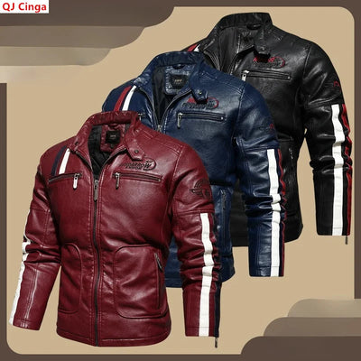 Men's Red Long-sleeve PU Jackets and Blue Faux Leather | SAMAG