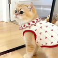 Fashion Ruffled Collar Cat Strawberry Vest Cherry Pattern Breathable Pet T-shirt Soft Thin Dogs Short Sleeve Daily Use