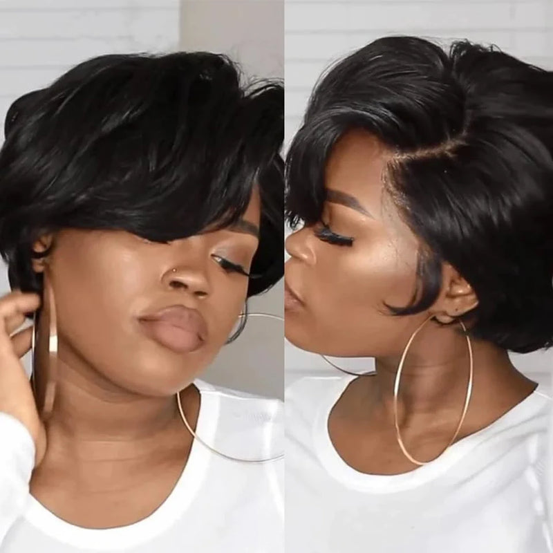 Straight Pixie Cut Wig Transparent Lace Front Human Hair Wig Short Bob Wigs 13x4 4x4 Pixie Wig Brazilian Remy Human Hair #1B Natural Color