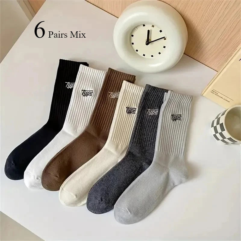 1/6/12 Pairs Men's Anti Odor Sweat Absorbing Crew Socks male Printing Letter Soft Comfortable and Breathable man Casual Socks﻿