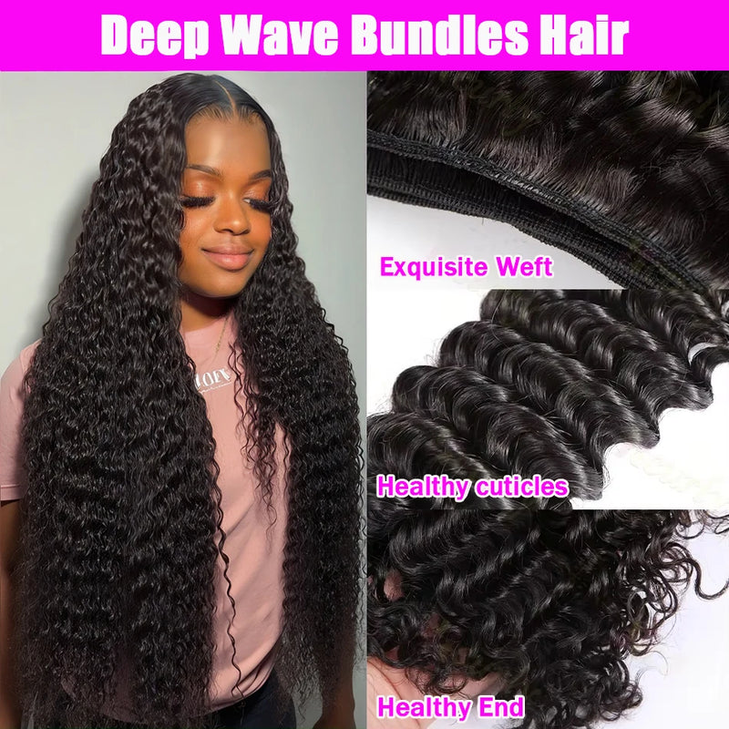 30 40 Inches Deep Wave 100%  Human Hair Bundles Remy Hair Extensions Unprocessed 1 3 4 Bundle Curly Natural Color Brazilian Hair