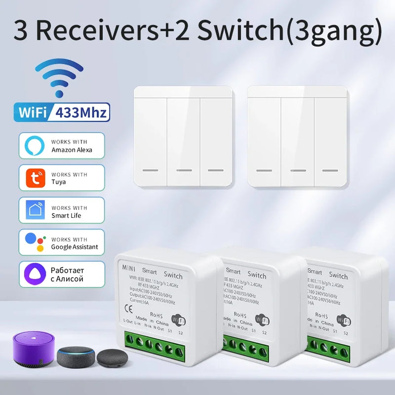 Wifi Smart Switch for Led Lighting Tuya Smart Life RF 433MHz Remote Voice Control Alexa Google Alice 1/2/3 Gang Wireless Switch