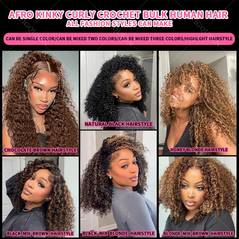 Feather Crochet Human Hair 4/27 Highlight Pixie Curl Bulk Hair Extensions Lightweight Small Spirals Curly Crochet Hair For Braid
