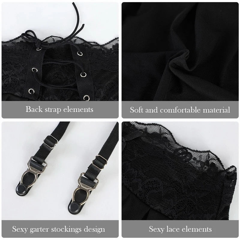 New Sexy Babydolls Erotic Lingerie Women Plus Size Underwear  Lace Back Waist With Straps Hanging Clip Fun Short Sleepwear