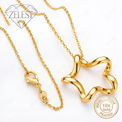 18K Gold Plated 16 - 30 Inch Delicate Twisted Star Pendant Necklace, Fashionable Women's Wedding Gift Accessory | SAMAG