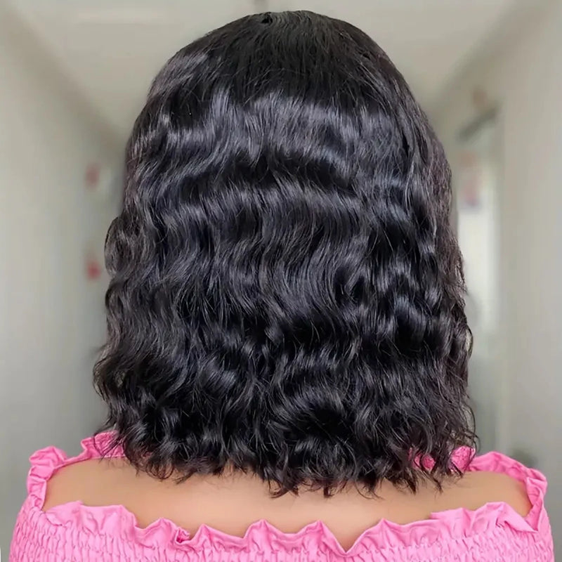 4x4 Lace Front Brazilian Human Hair Wigs Water Wave Straight Pixie Bob Cut Wig with Pre Plucked Hairline for Women Natural Look