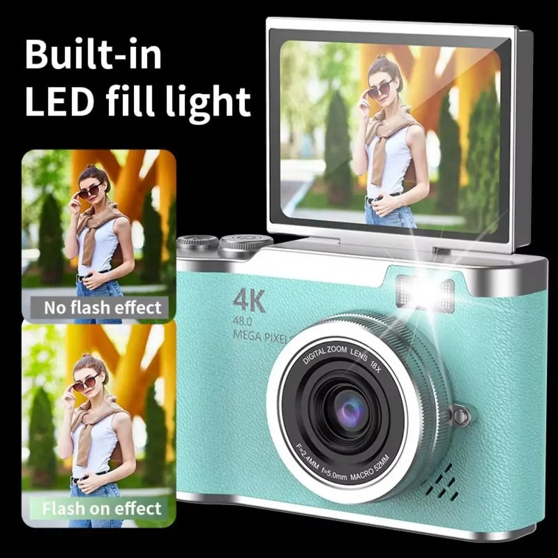 High-Definition HD Digital Camera Flip Screen 8X Digital Zoom Kids Photography Toy 4K 48MP Led Flash Light Video Camcorder CCD
