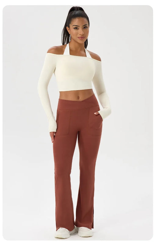 Long Sleeve Yoga T-Shirt for Women, Off Shoulder, Sexy Tight Gym Workout Top, Naked Feeling, Quick Dry Sports Activewear