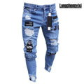 New White Embroidery Jeans Men Cotton Stretchy Ripped | SAMAG