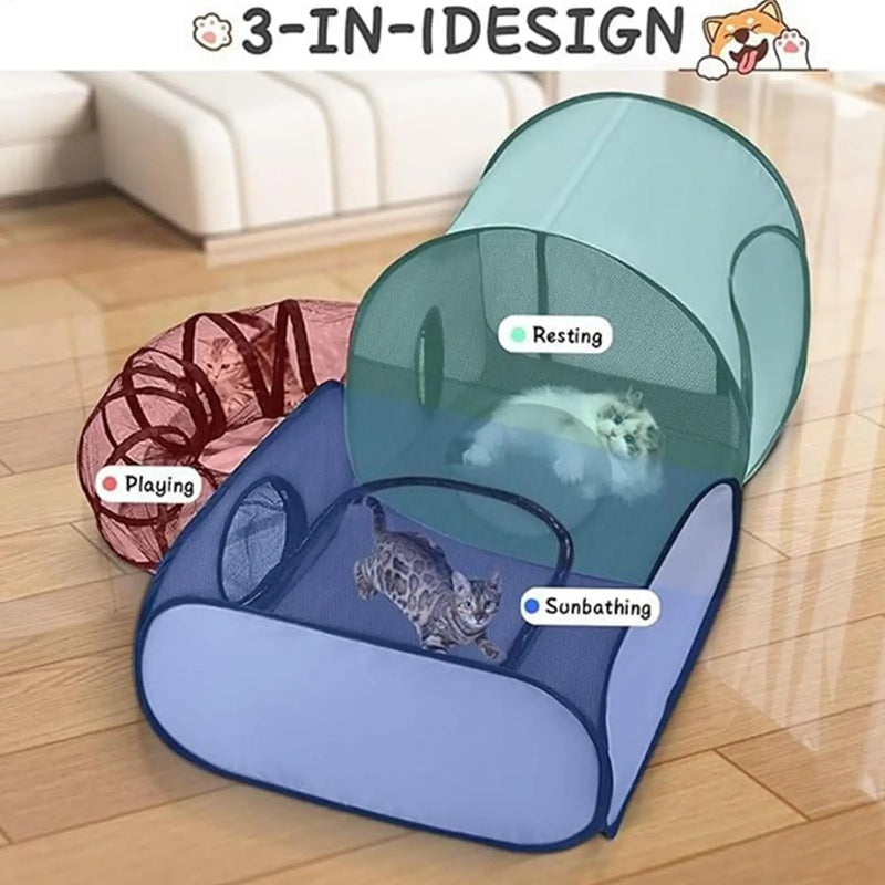 Cat Play Pen Dog Playpen Cat House Tent Foldable Enclosure Interactive Toys Tunnel Exercise Pet Supplies for Camping Outdoor