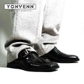 Square headed Monk leather shoes men's casual height increasing formal dress shoes work commuting business Oxford shoes