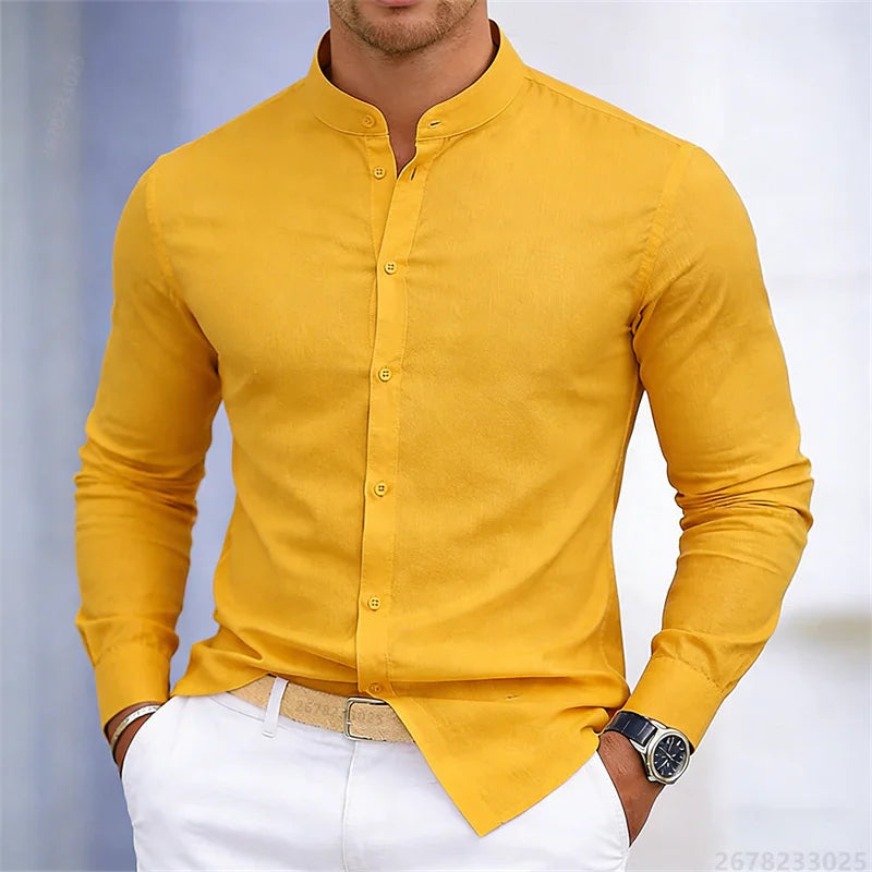 Men's stand-up collar white or black long-sleeved shirt | SAMAG