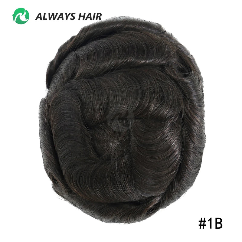 Alwayshair Fine Mono Men Short Toupee 5” Indian Hair Men’s Capillary Prosthesis Monofilament 120 130 Hair System 9x11
