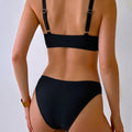 Black Twist Front Bikini Set Women V Neck Two Piece | SAMAG