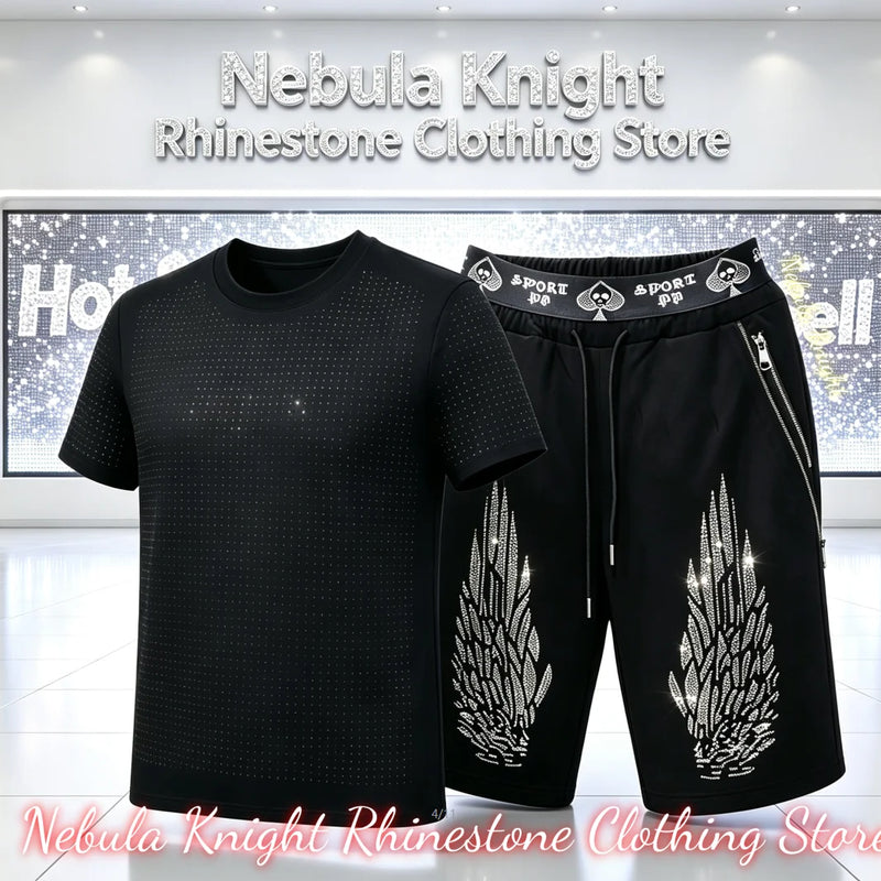 Men's Rhinestone Tracksuit Set European Luxury Streetwear Casual Daily Outfit T - Shirt And Pants - View 17 | SAMAG