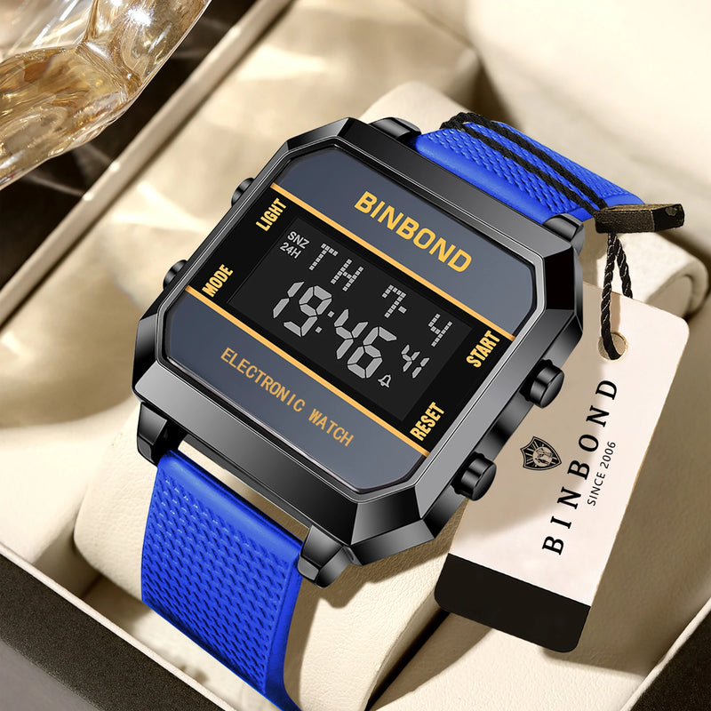 BINBOND Electronic Watch For Men Sports Wristwatch With Electronic Movement LED High-definition Waterproof Luminous Reloj