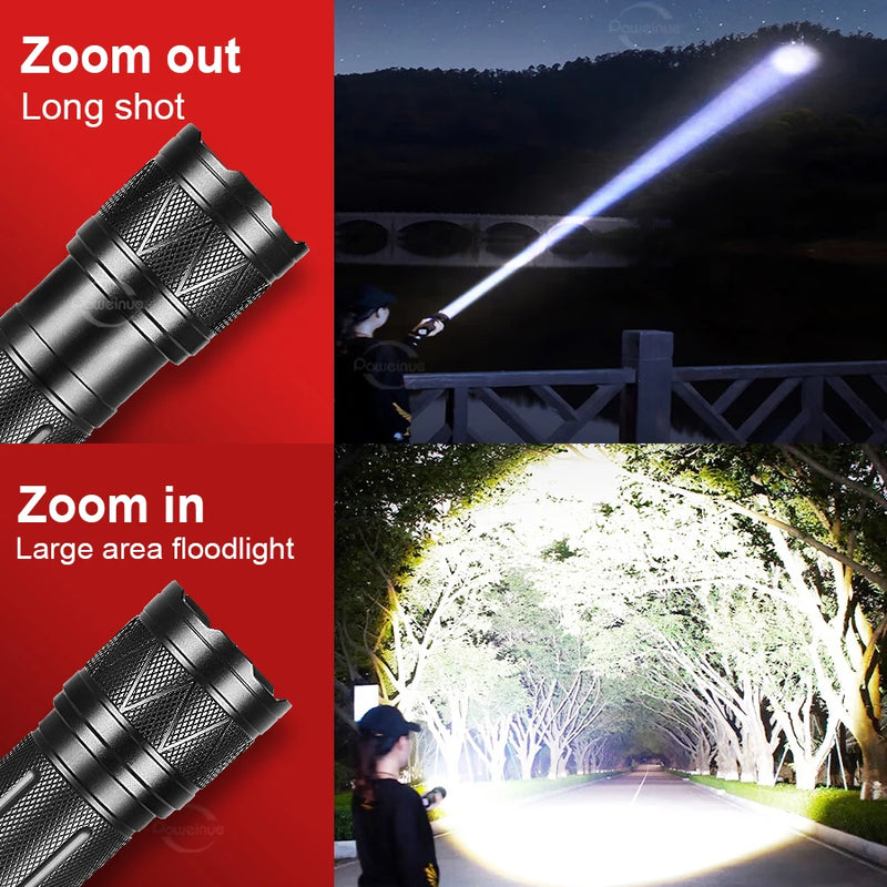Paweinuo LED Handheld Flashlight Ultra-Bright 50000Lumens 12000mAh Rechargeable Battery Powerful Torch Zoomable Tactical Lantern