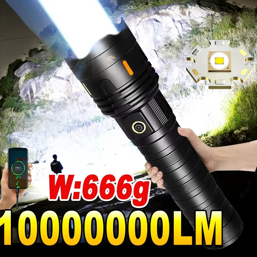 High Power 10000000LM Flashlight LED Rechargeable Strong Light Super Bright Lamp Military Tactical Lantern Camp Outdoor Torch