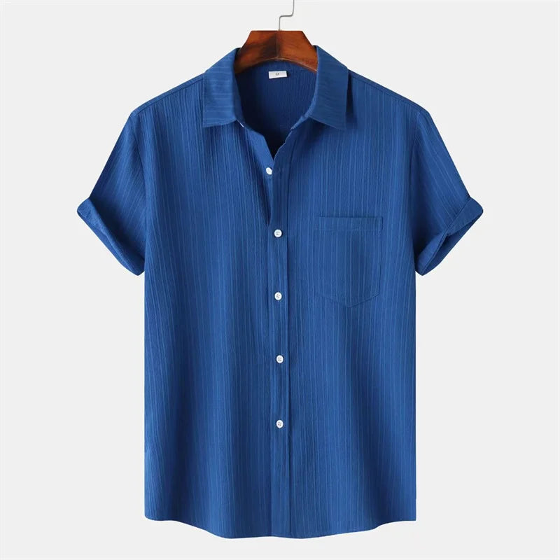 New 9 Color Men's Solid Striped Shirt Summer Fashion | SAMAG