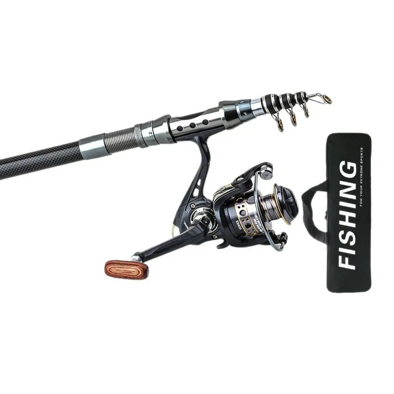 Carbon Fiber Telescopic Fishing Rod Reel Combo Full Kit With Simulated Lures Portable Travel Sea Fishing Set For Freshwater Salt
