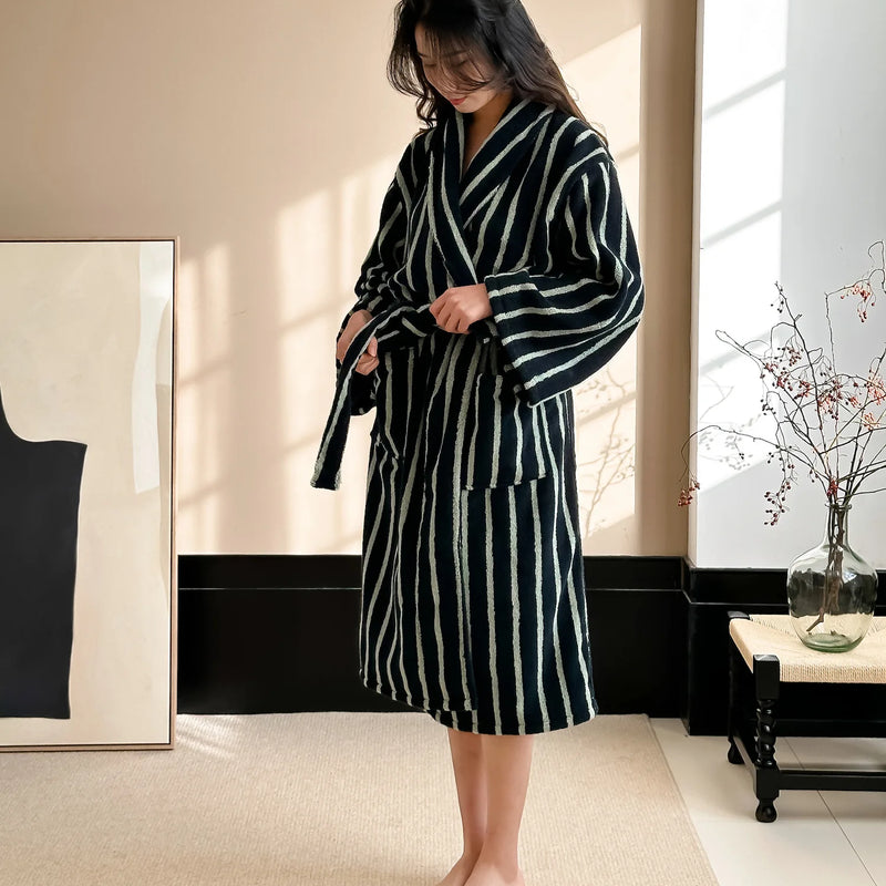 Retro Plaid Cotton Bathrobe Super Soft Absortion Hooded Loose Bath Robe Coat Towel V Neck Warm Sleepwear Robes Women Homewear