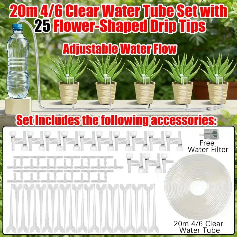 4/7mm Micro Drip Irrigation Kit 2-20m Adjustable Automatic Watering System for Garden Greenhouse Flower Beds Potted Plants