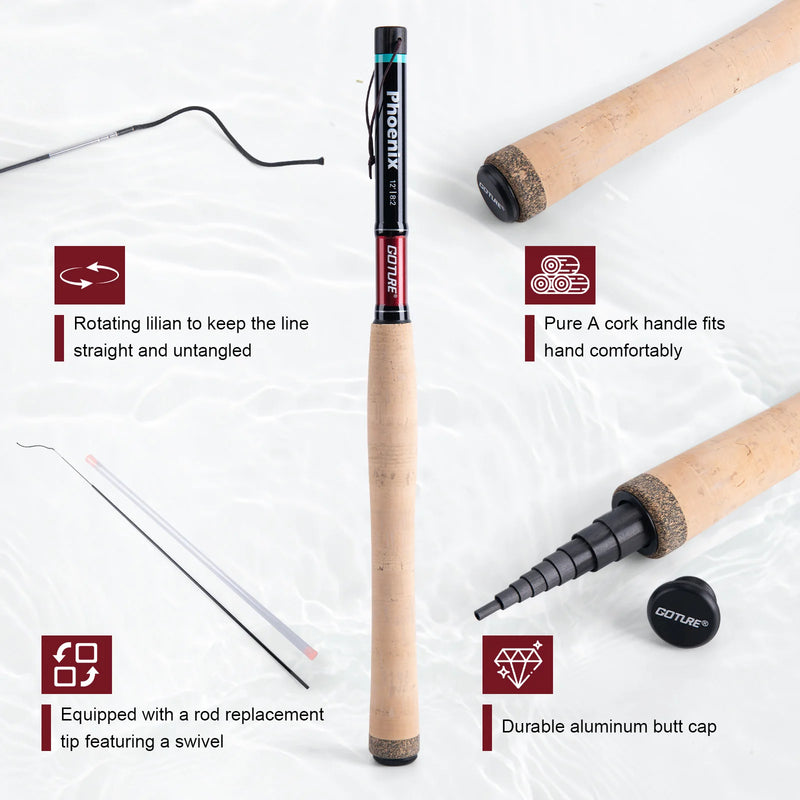 Goture 3.6m Tenkara Rod Set with Spare Tip Section&Storage Bag Complete Beginner Tenkara Fishing Kit for Travel Hiking Camping