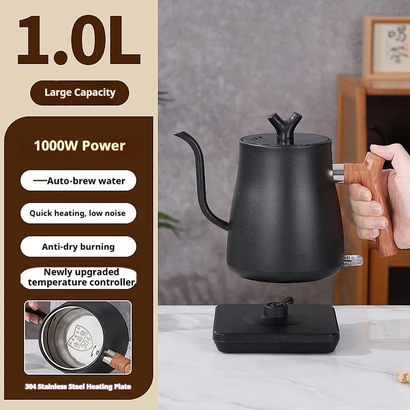 1L Gooseneck Mechanical & Smart Temp Control Kettle - Auto Shut-Off & Boil-Dry Protection Stainless Steel Pour-Over Coffee&Tea
