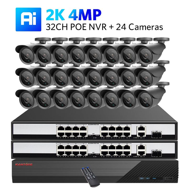 KANTURE 32CH CCTV 4K Ultra HD NVR Security Camera System POE 8MP Ai Human Detection Outdoor Waterproof Night Vision Camera Kit