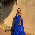 Halter Long Train Evening Gown Sweetheart Multi Layer | SAMAG