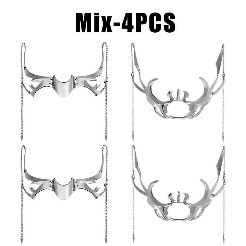 Exaggerate Cyberpunk Luxury Women Mask Fashion Metal Chain Nose Face Ornament Trendy Jewelry Masquerade Accessories Gifts