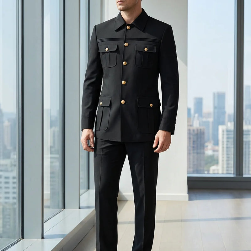 ST Cassy High Quality Safari Men's Suit Classic Fit Multi Buckle Multi Pocket Solid Color Casual Business Set Men's 2-Piece Set