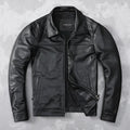 Men Genuine Top Layer Cowhide Leather Jacket Slim Fit Lapel Dark Brown Casual Business Coat Plus Size Real Leather