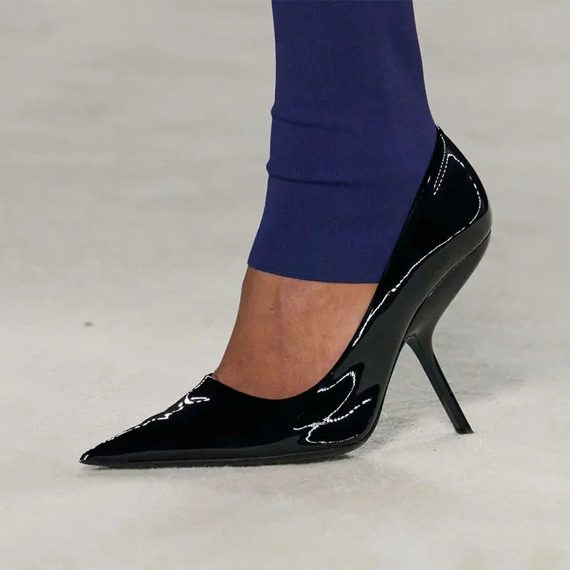 SLSHLYJ Fashion Show Silvery 9cm High Heel Spring Autumn New Irregular Heels Black Red Pointed Sexy Women's Single Shoes Size 43
