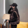 Leopard Women's Autumn Winter Sleeveless Parkas Jacket 2025 Woman Mandarin Collar Cotton Padded Vest Korean Style Waistcoat