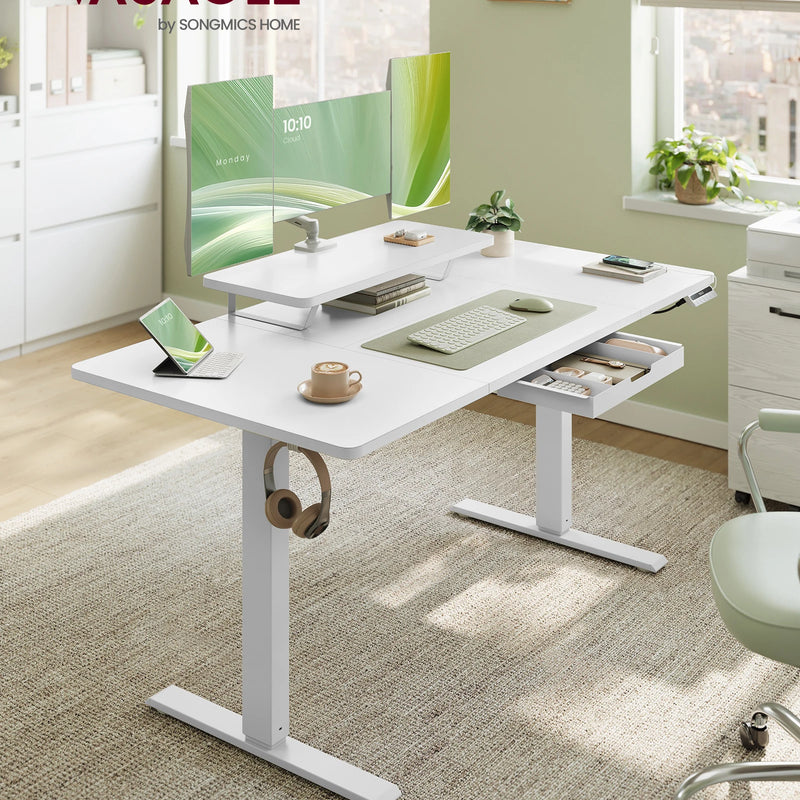 VASAGLE Height Adjustable desk Flexible Mounted Display Stand Drawer Long Sitting Reminder For office