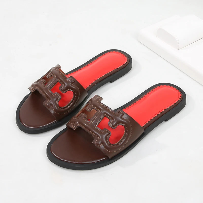 Women's slippers Roman flat heel non-slip elegant slimming look, breathable versatile flat bottom sandals shoes Summer