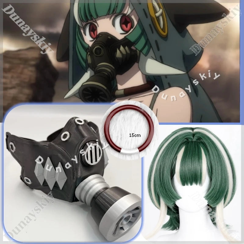 Guita Cyberpunk Gas Mask Green Blonde Highlight Bob Wig Choker Necklace Cosplay Props GACHIAKUTA 3D Printed Halloween Comic Con