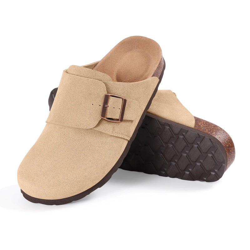Shevalues Cork Footbed Clogs For Women Cow Suede Mules With Arch Support Comfortable Beach Slides Unisex Fashion Potato Shoes