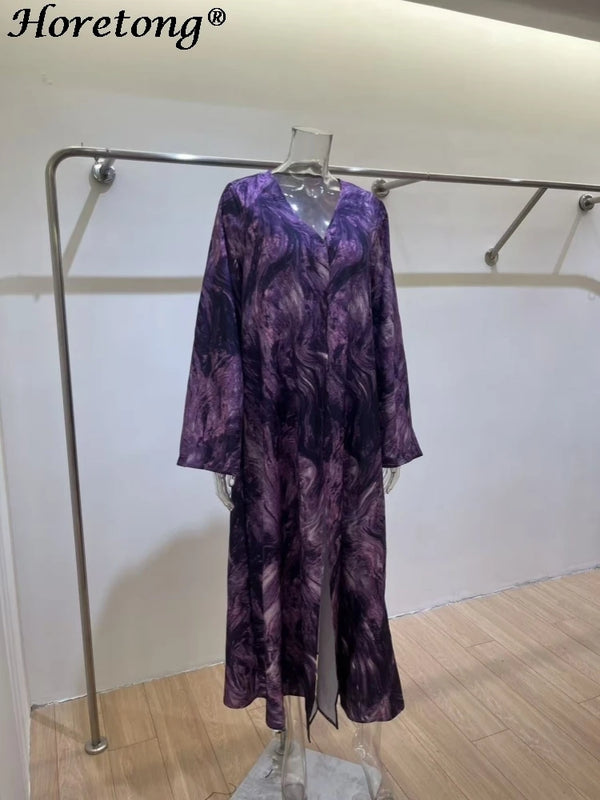 Horetong Muslim Abaya Robe Women Marble Print Chiffon V | SAMAG