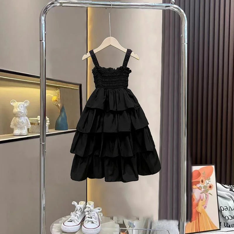 Girls Layers Slip Dress Summer Children Sling Long Gown Kids Fashion Birthday Party Vestidos New Teenager Casual Clothing