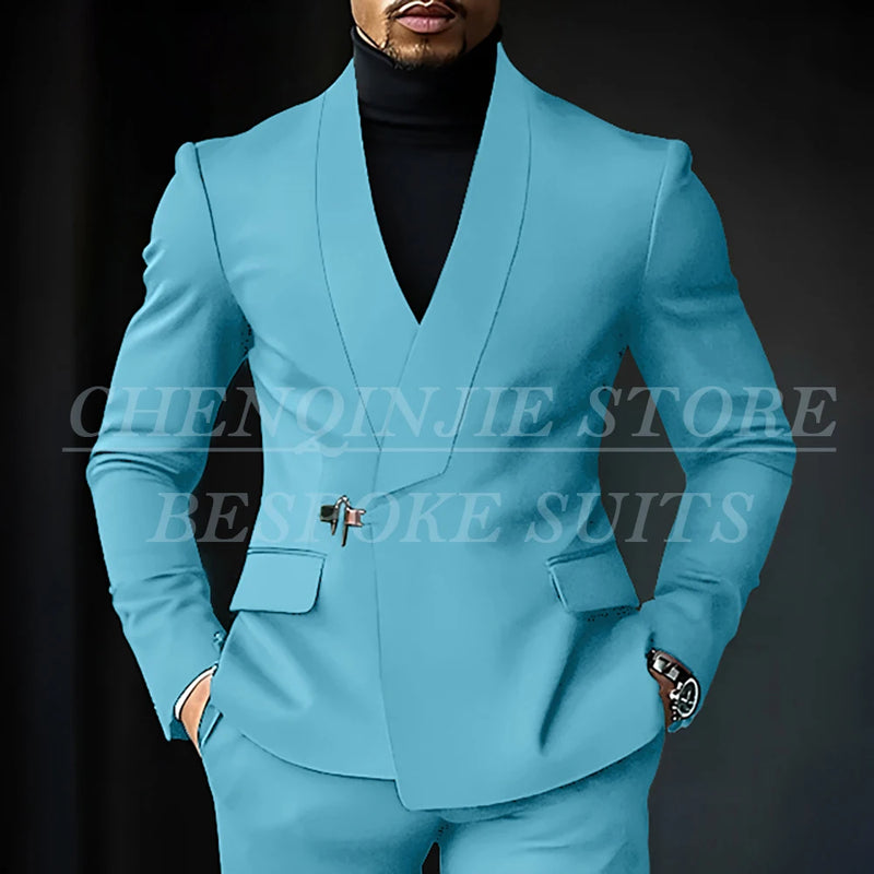Chic Shawl Lapel Green Suits for Men High Quality Slim Fit Wedding Costume Homme Customized 2 Piece Jacket Pants Outfits Terno